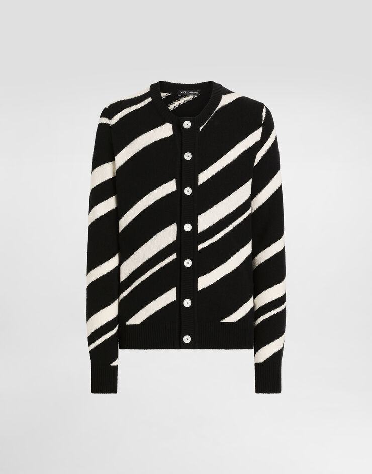 Dolce & Gabbana Long-sleeved cotton cardigan with stripe inlay Multicolor GXVB1TJFMMS