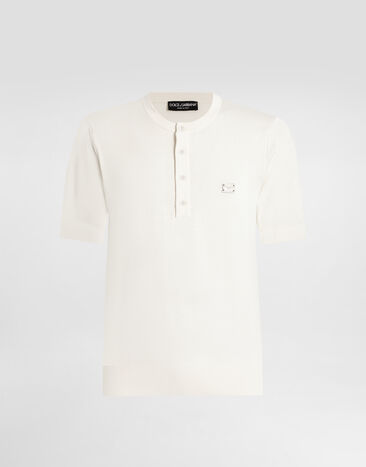 Dolce & Gabbana Rundhalspullover aus Baumwolle mit Plakette Weiss GXX04TJBCE9