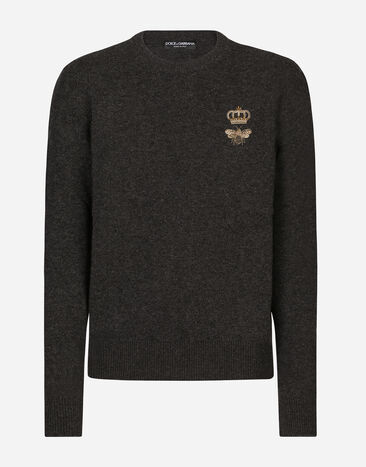 Dolce & Gabbana Jersey de cuello redondo en lana con bordado Grey GXE63ZJBVB2