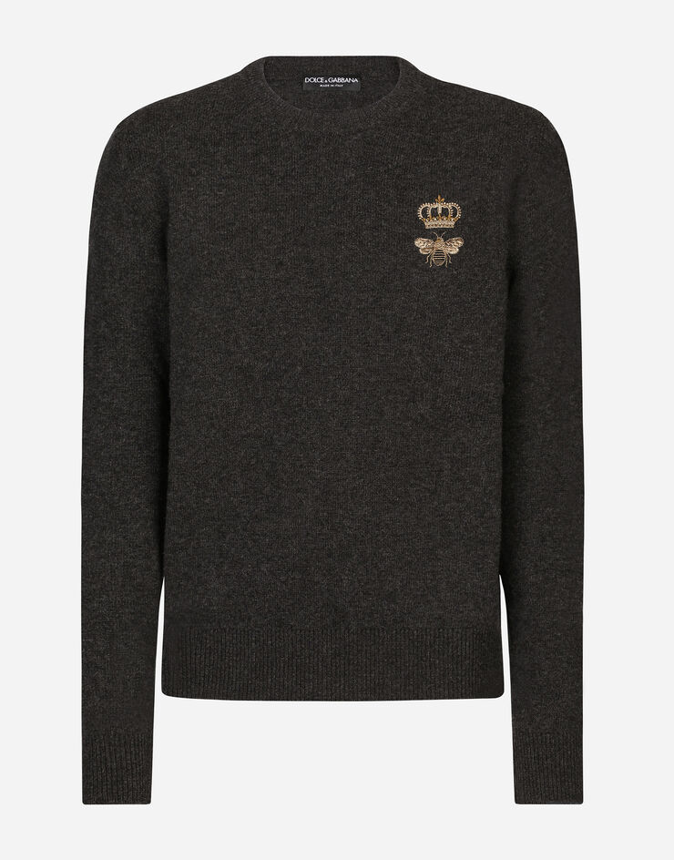 Dolce & Gabbana Round-neck wool sweater with embroidery 그레이 GXE63ZJBVB2