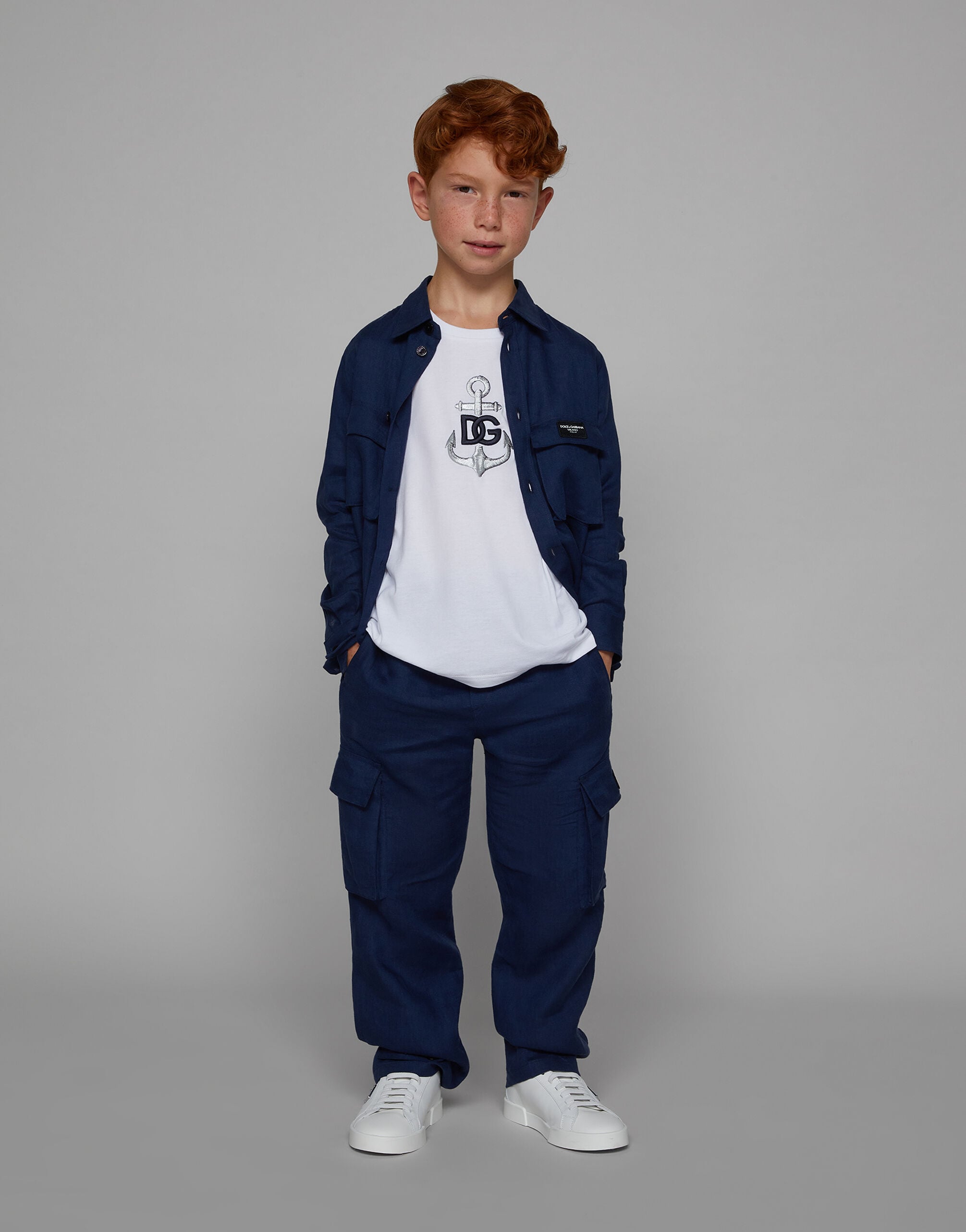 ブルーのボーイズ Non-stretch linen cargo pants | Dolce&Gabbana®