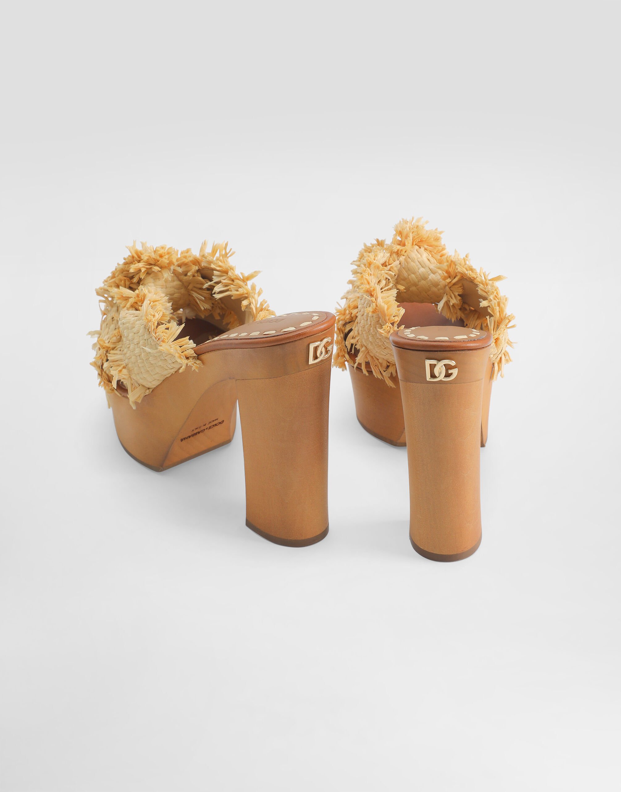 Wedge sandal in frayed rafia and canvas in Multicolor for