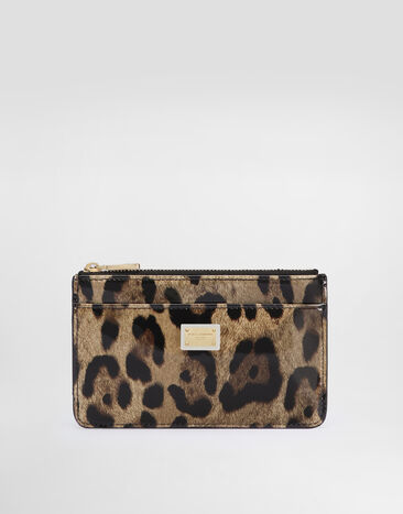 Dolce & Gabbana Portacarte medio con zip in pelle di vitello lucida stampa leo Stampa animalier BI1261AM568
