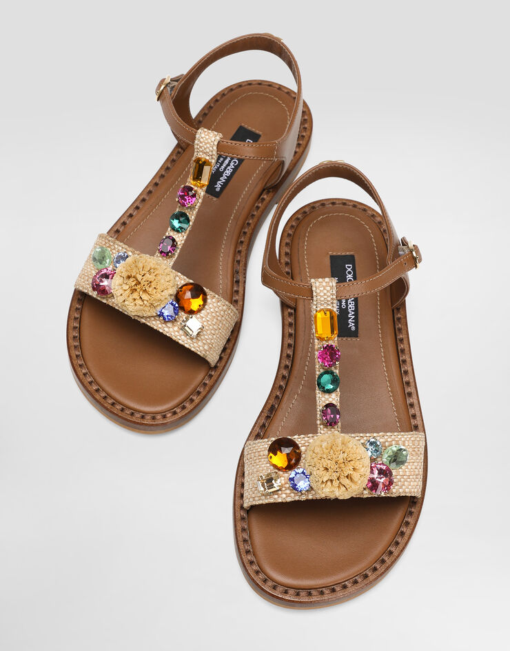 Dolce & Gabbana Sandalia de rafia y napa de piel de becerro Multicolor D11355AX321