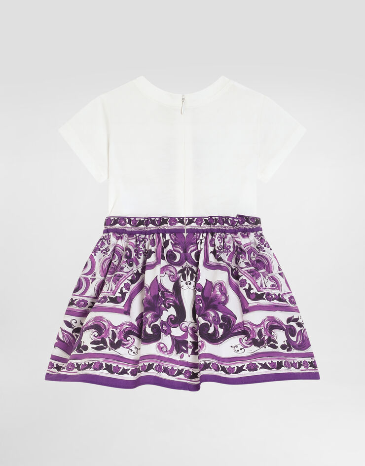 Dolce & Gabbana Majolica-print jersey and poplin dress Multicolor L2JDAGG7PEE