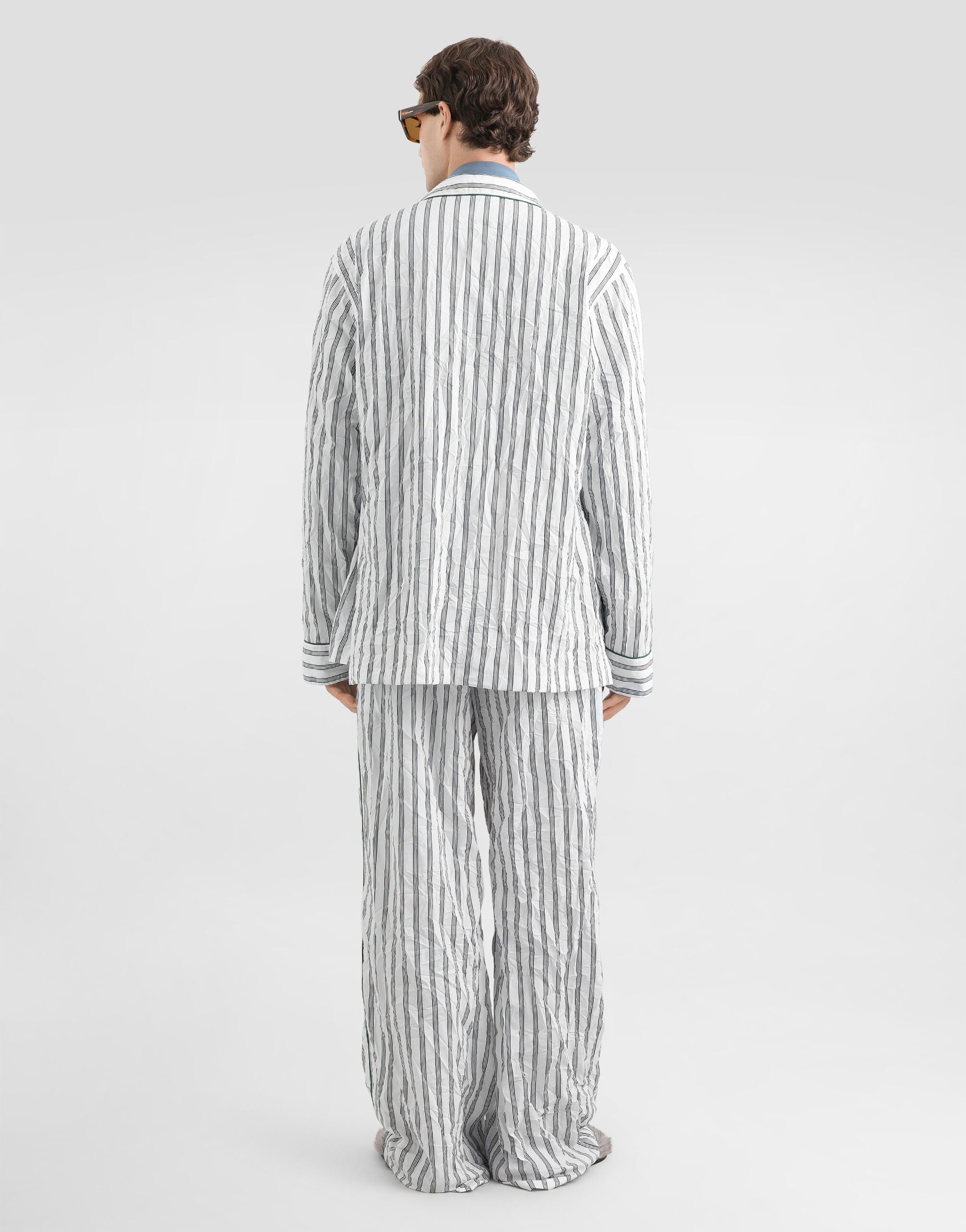 Crinkled striped poplin vanity robe in Multicolor for Men
