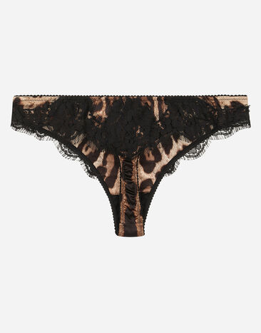Dolce & Gabbana Leopard-print satin thong with lace detailing Multicolor O2B50TFSAXY