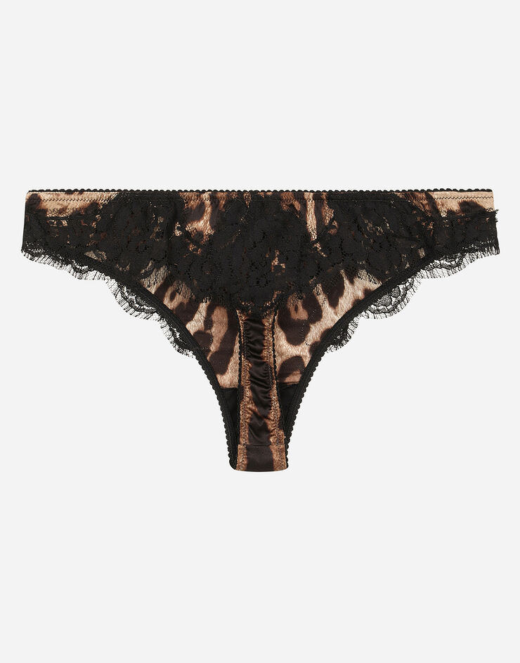 Dolce & Gabbana Tanga aus Satin Leoprint mit Spitze Mehrfarbig O2B50TFSAXY