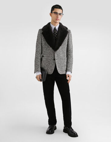 Dolce & Gabbana Single-breasted dotted wool jacket with fur collar Multicolor G2VJ9ZFMZAK