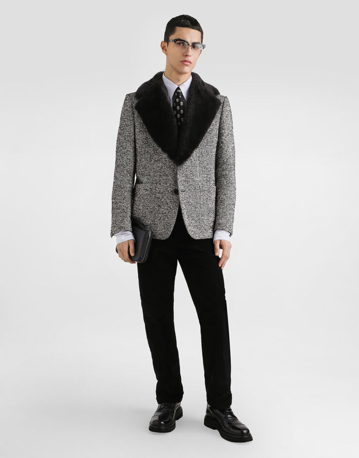 Dolce & Gabbana 皮草衣领斑点羊毛单排扣夹克 多色 G2VJ9ZFMZAK