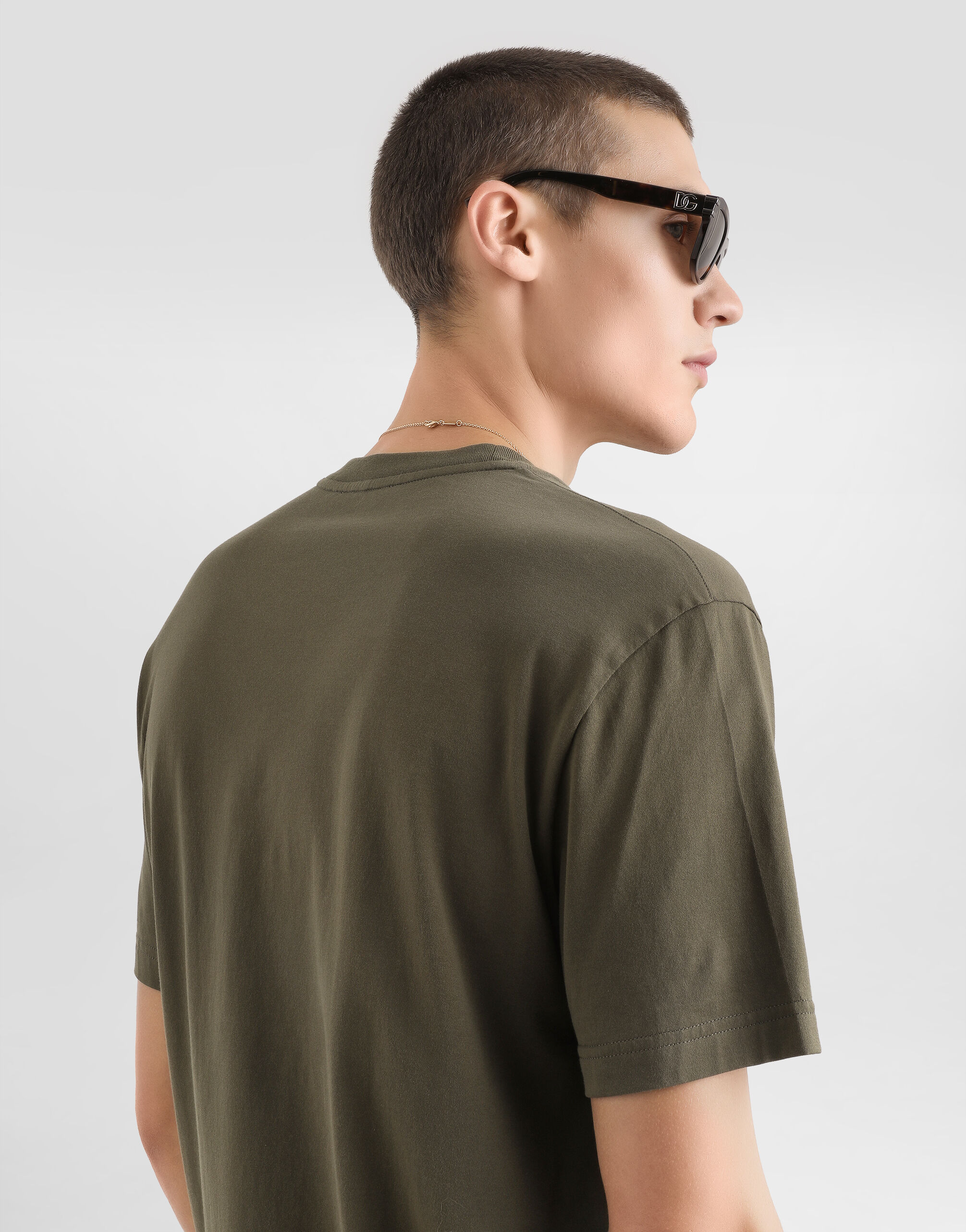Cotton t-shirt with print and embroidery in Grey for Men