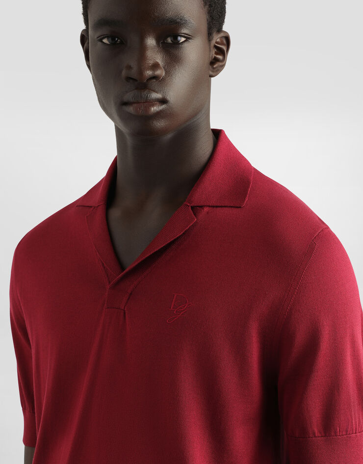 Dolce & Gabbana Polo en soie avec logo brodé Bordeaux GXZ09ZJBSK3