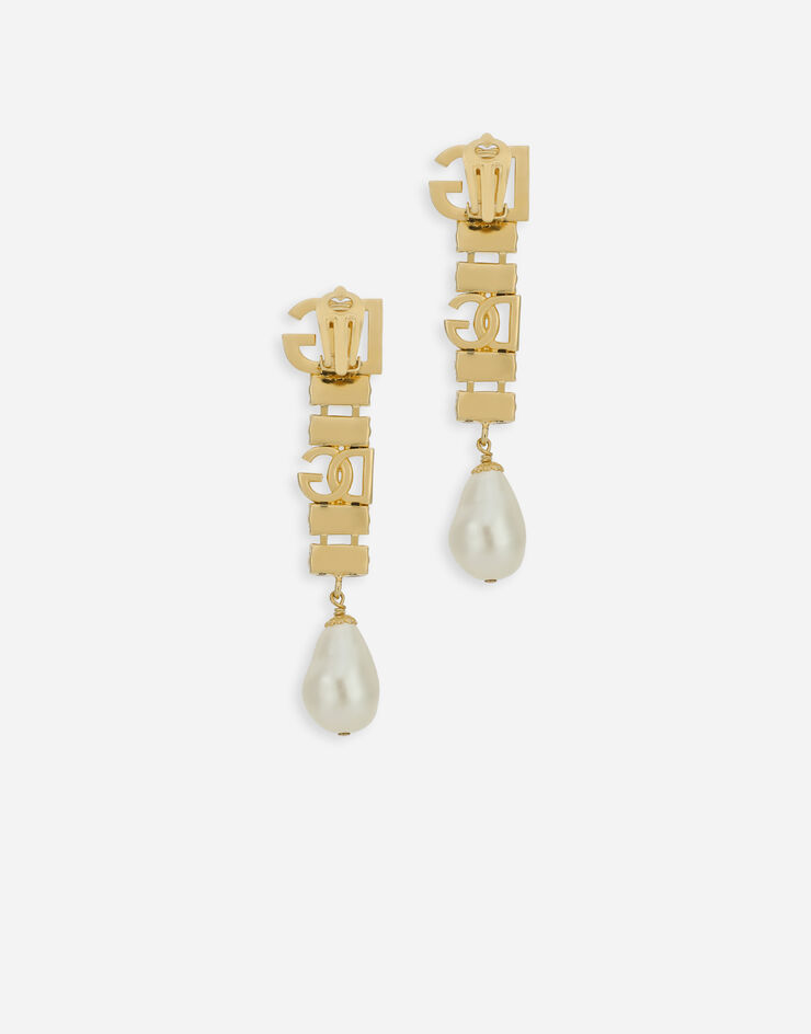 Dolce & Gabbana Drop earrings with pearls, rhinestones and DG logo Gold WEO8S4W1111