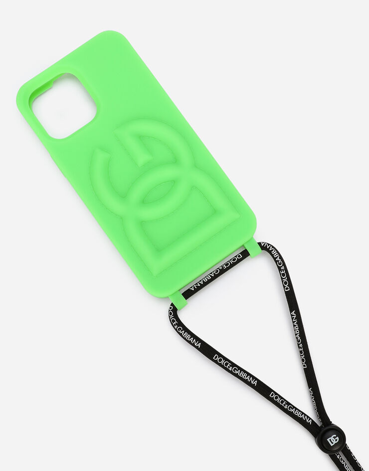 Dolce & Gabbana Funda para iPhone 13 Pro Max de goma con logotipo en relieve Verde BP3232AG816