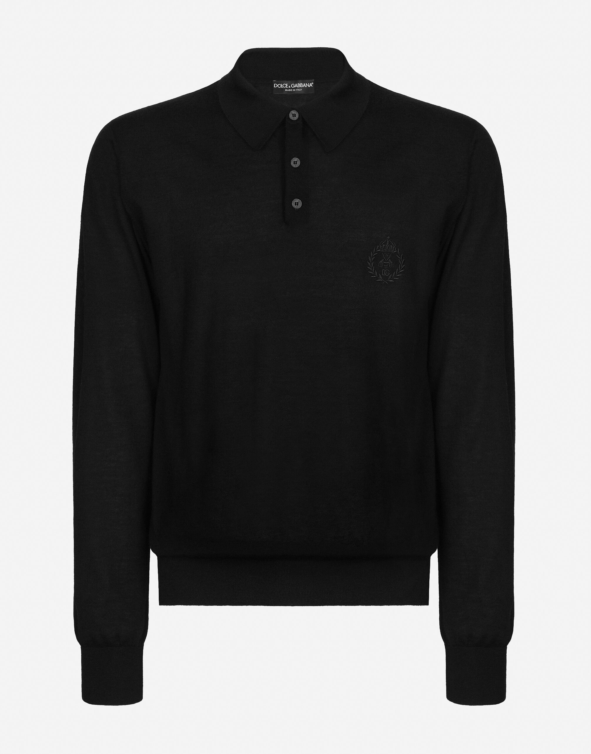 Dolce & Gabbana Cashmere polo-style sweater with DG logo embroidery Black GXL30TJAWM9