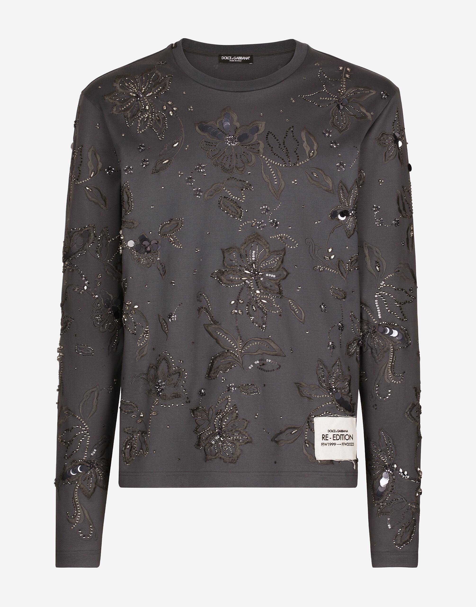 Dolce & Gabbana Cotton interlock T-shirt with embroidery Grey G8RK7TG7L6R