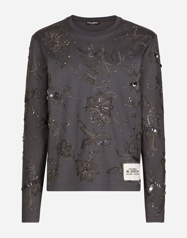 Dolce&Gabbana Tシャツ コットンインターロック エンブロイダリー グレー G8QT0ZHU7H8