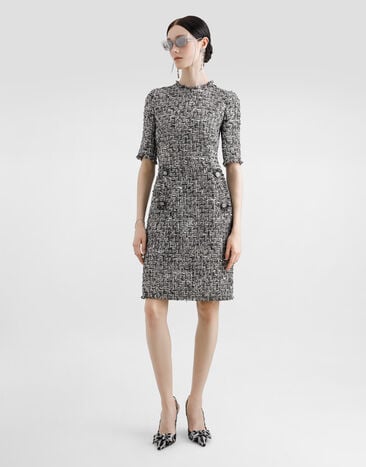 Dolce & Gabbana Raschel tweed midi dress with short sleeves Multicolor F6TMFTFMMH7