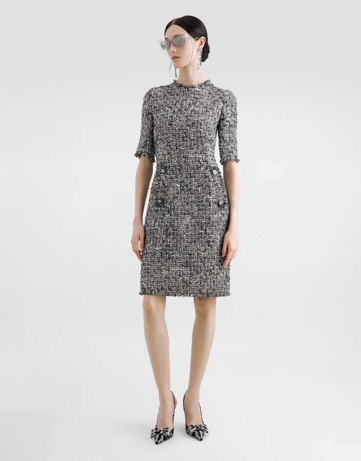 Dolce & Gabbana Kurzarm-Midikleid aus Raschel-Tweed Mehrfarbig F6TMFTFMMH7