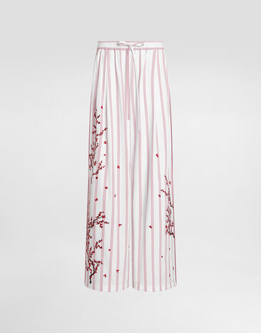 Dolce & Gabbana Poplin trousers with thread floral embroidery Multicolor FTDJEZGDDSU