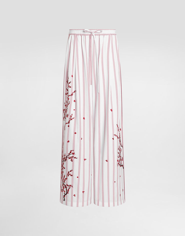 Dolce & Gabbana Poplin trousers with thread floral embroidery Multicolor FTDJEZGDDSU