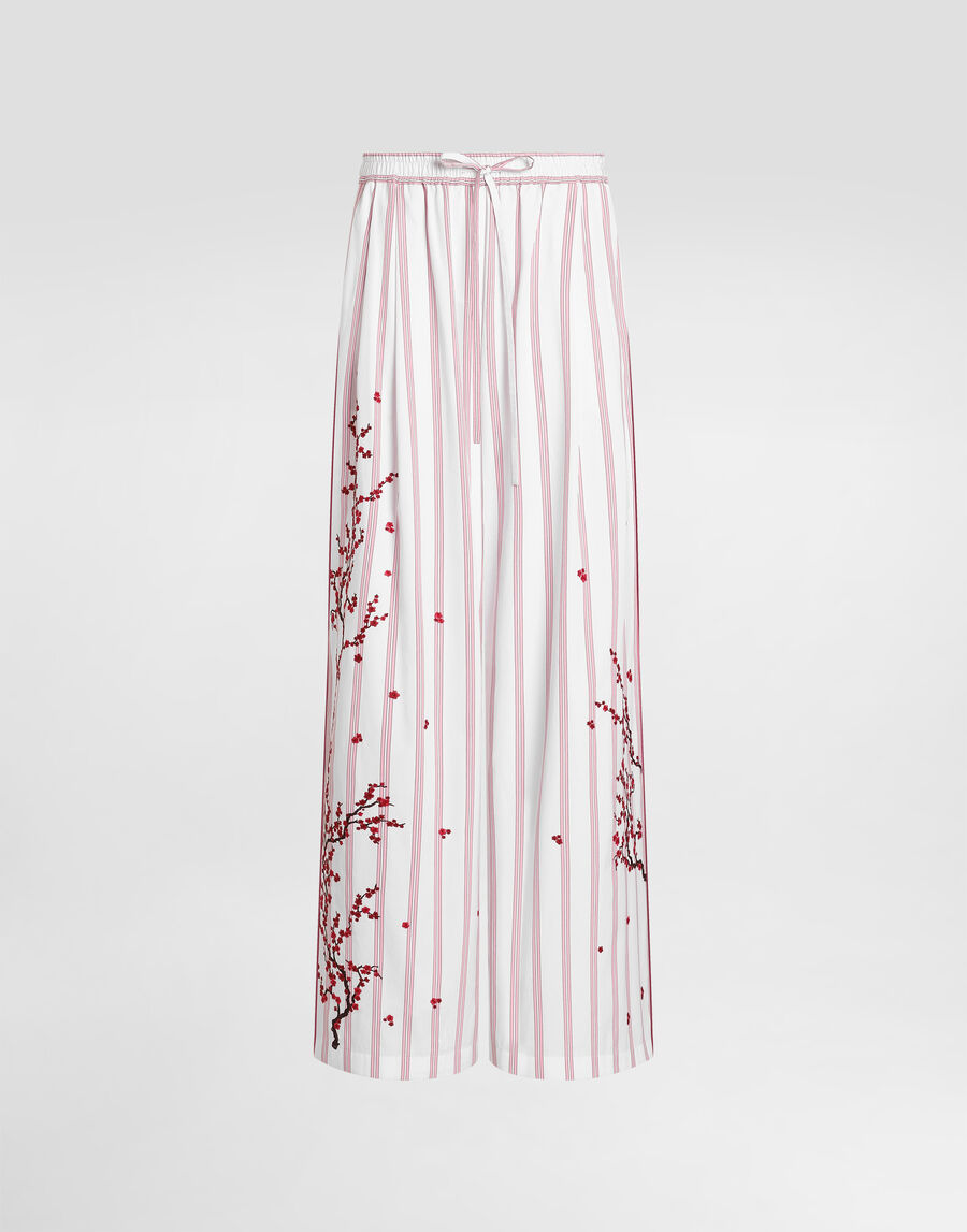 Poplin trousers with thread floral embroidery
