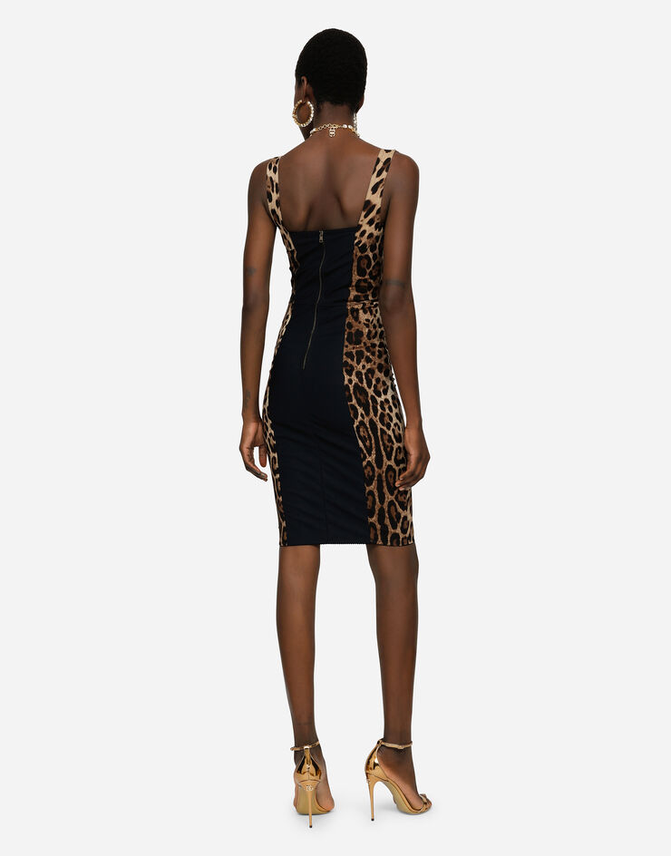 Leopard-print cady corset-style midi dress in Multicolor for