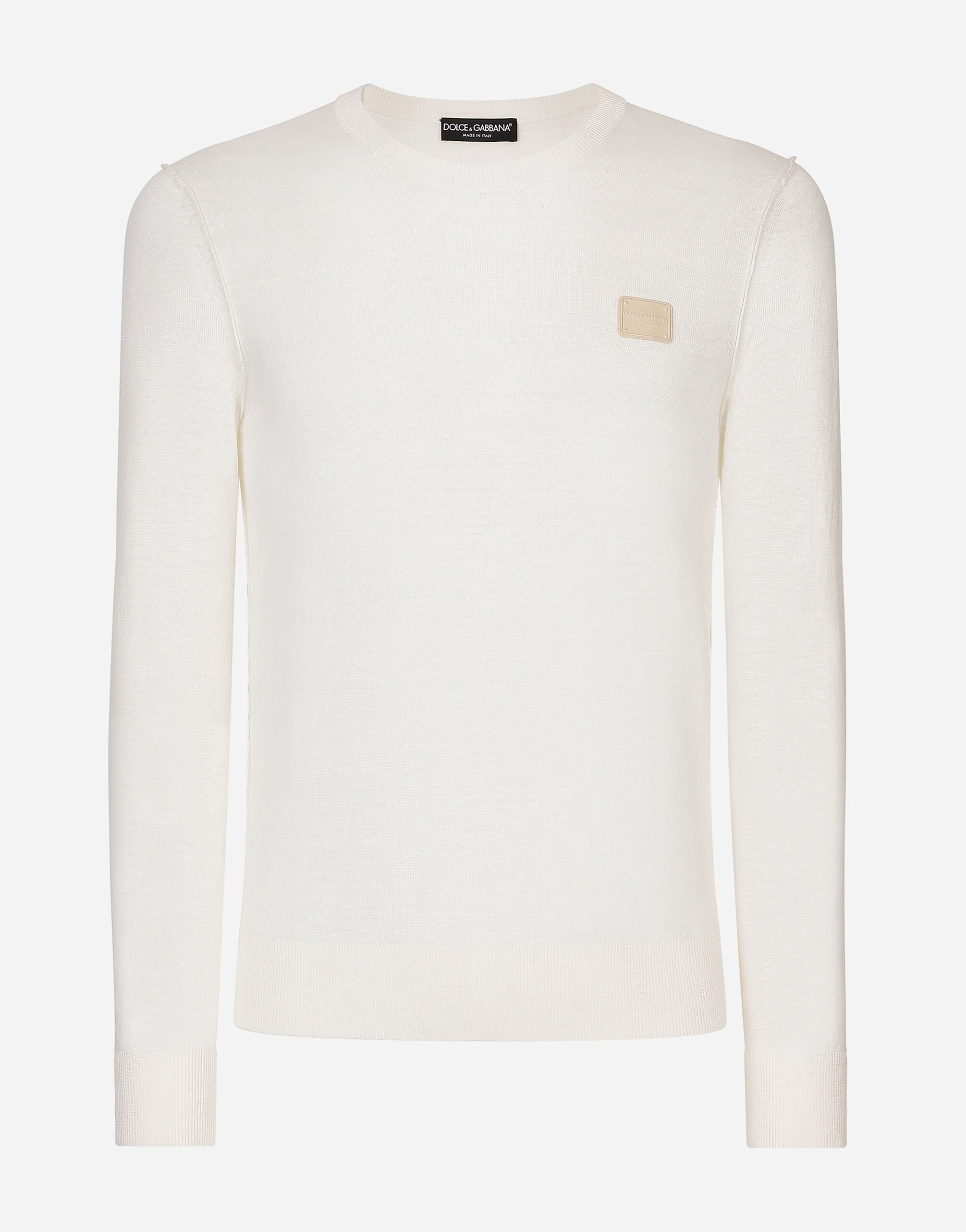 Dolce & Gabbana Linen round-neck sweater with branded tag Print G5IX8THS5RU