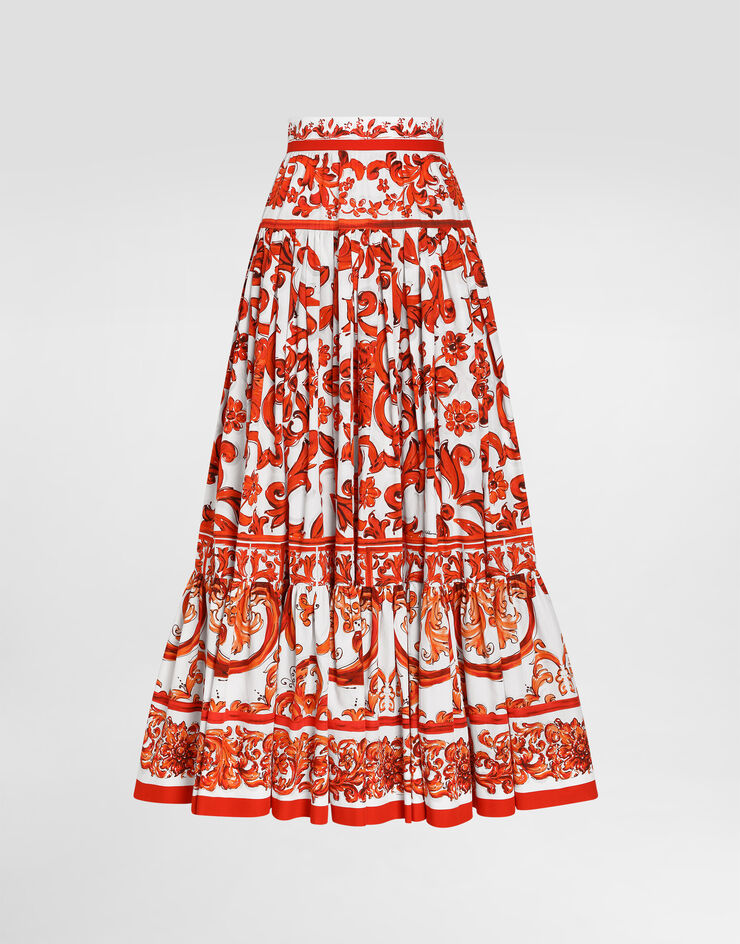 Dolce & Gabbana Majolica-print poplin long skirt Multicolor F4CX0TGDDRL
