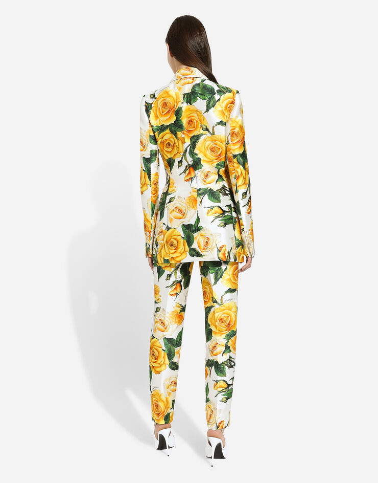 Dolce & Gabbana Pantalón de talle alto de mikado con estampado de rosas amarillas Imprima FTAM2TIS1P4