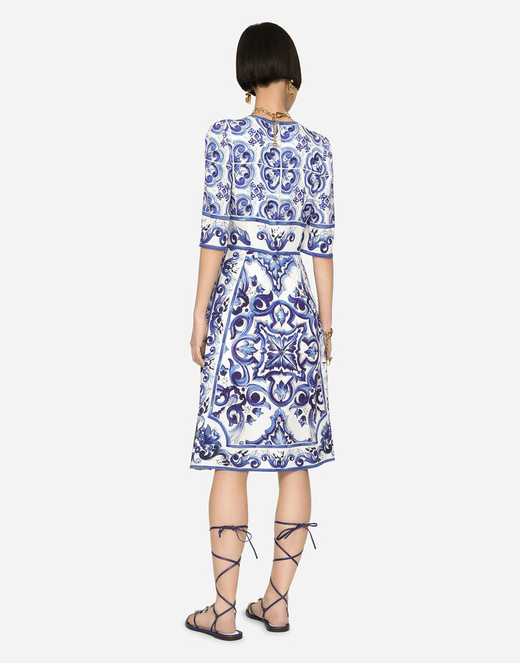 Dolce & Gabbana Majolica-print charmeuse midi dress Multicolor F6ADSTHPABL
