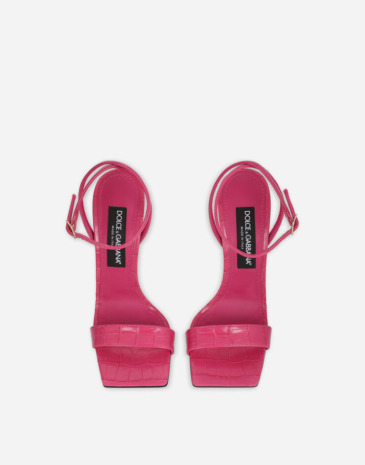 Dolce & Gabbana Crocodile-print calfskin sandals with DG pop heel Fuchsia CR1376AH481