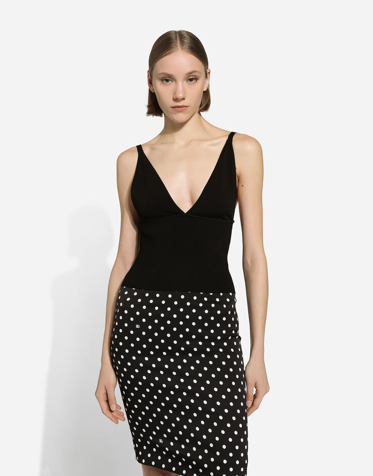 Dolce & Gabbana Camiseta sin mangas en punto de viscosa Negro FXL05TJFME0