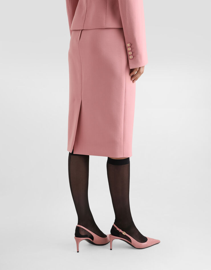 Dolce & Gabbana تنورة قلم رصاص صوف بطول للربلة وشعار DG وردي F4CJGTFU2L8