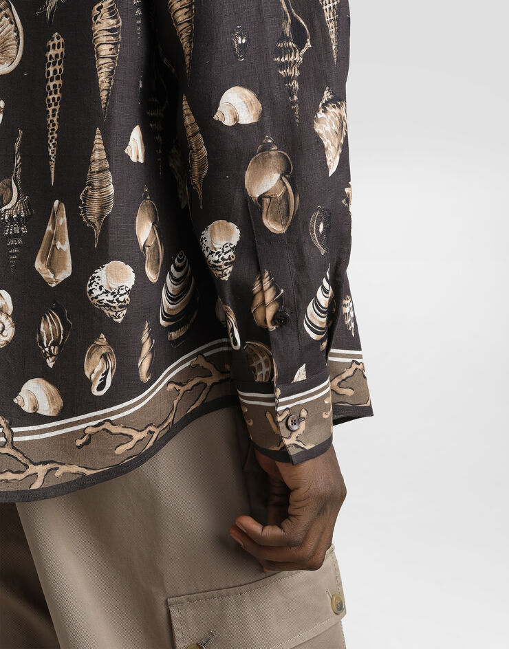 Dolce & Gabbana Shell-print oversized linen canvas shirt Multicolor G5NK0TFP4NS