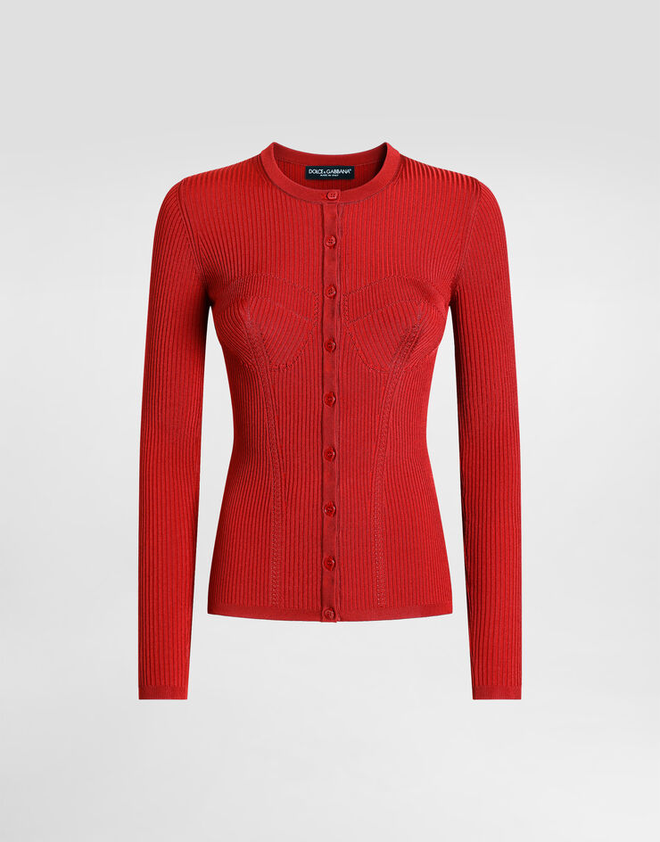 Dolce & Gabbana Ribbed viscose knit cardigan Red FXVETTJAIR5