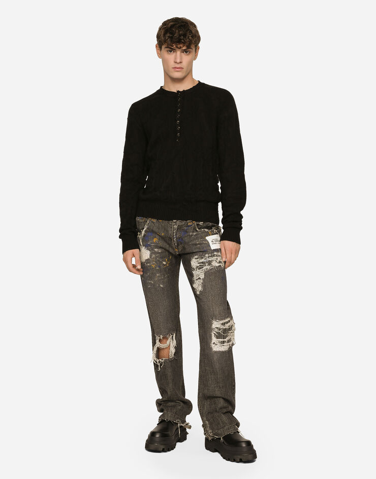 Dolce&Gabbana Grandad neck top in virgin wool Black GXC60TJAM8M