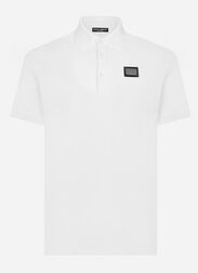 Dolce & Gabbana Cotton piqué polo-shirt with branded tag Black G5JG4TFU5U8