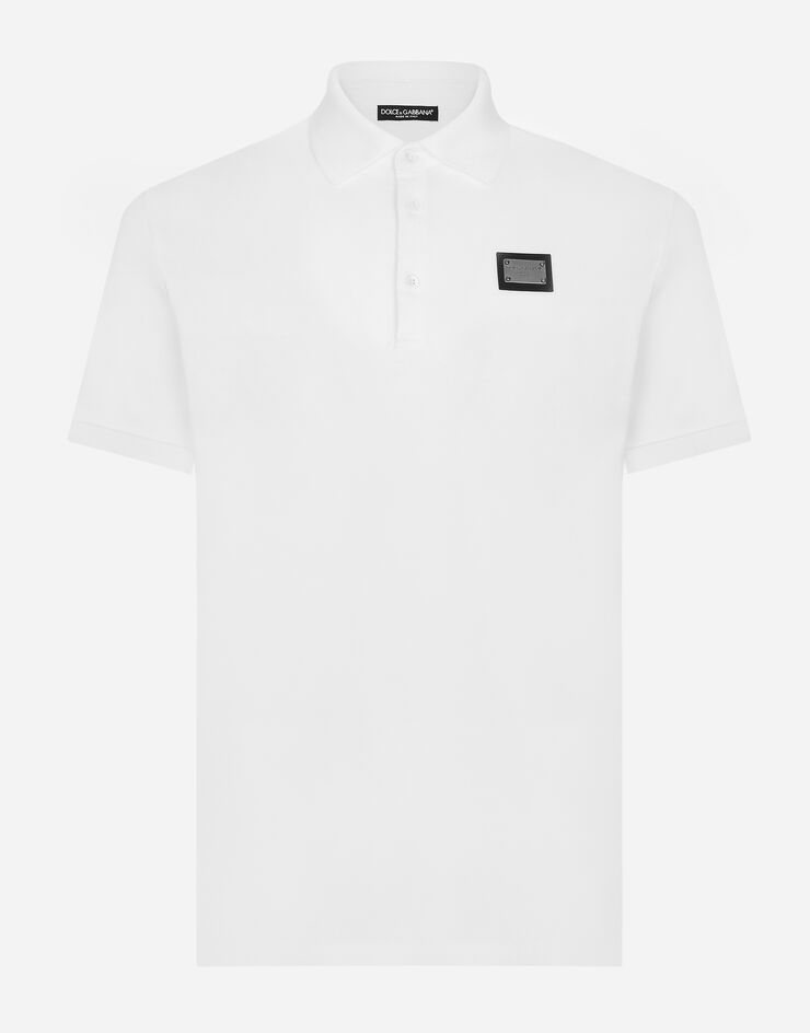 Dolce&Gabbana Poloshirt Baumwollpikee mit Logoplakette Weiss G8PL4TG7F2H