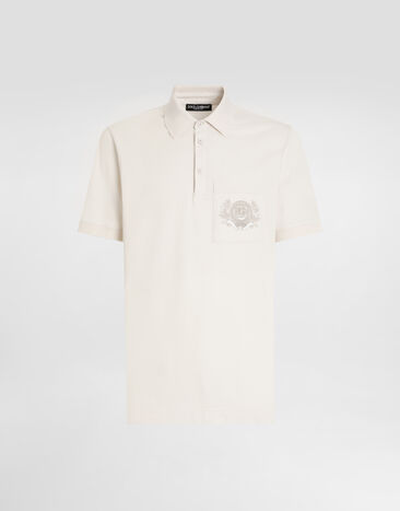 Dolce & Gabbana Cotton polo-shirt with embroidery Cream G8SN8ZG7O2I