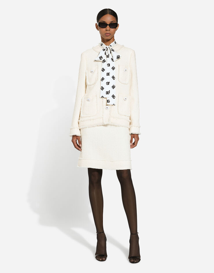 Dolce & Gabbana Single-breasted raschel tweed jacket White F29TPTGDCAW