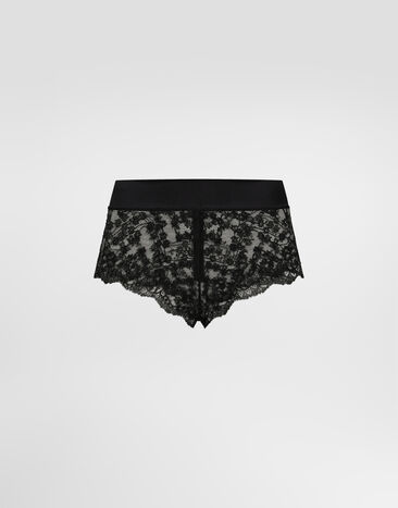 Dolce & Gabbana سروال داخلي دانتيل بخصر عال شريط خصر ساتان أسود O2F30TONP94