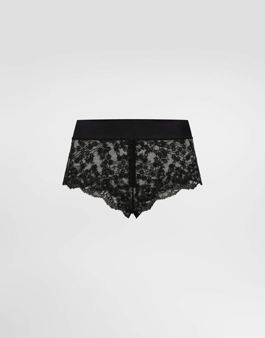 Lace high-waisted panties with satin waistband