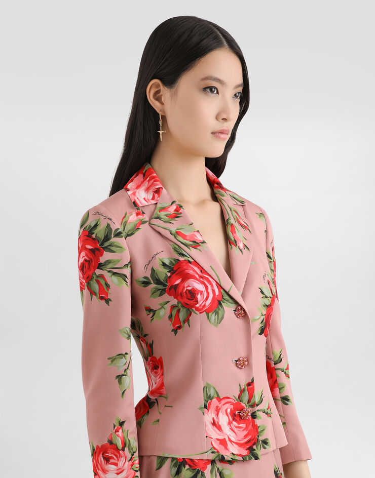 Dolce & Gabbana Rose bouquet-print charmeuse single-breasted jacket Multicolor F26S5ZFSA8Q