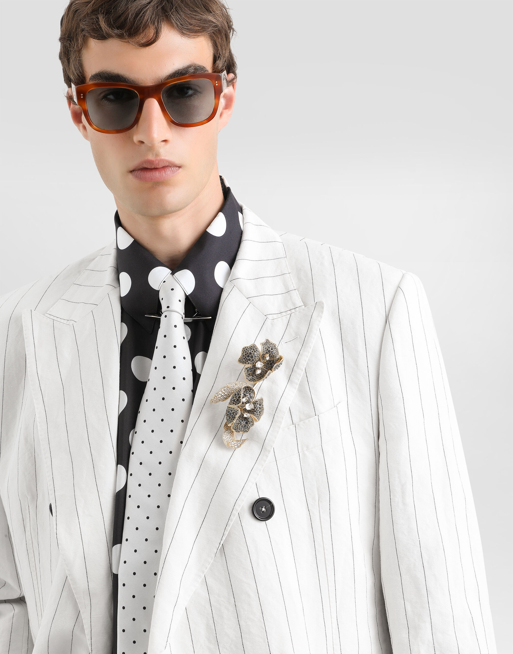 Double-breasted linen and wool jacket in Multicolor for Men