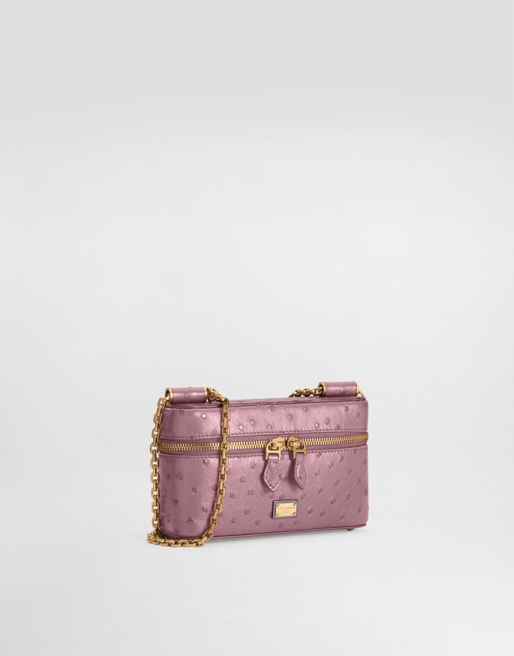 Dolce & Gabbana Sicily small shoulder bag in polished ostrich leather Pink BB7800B8G31