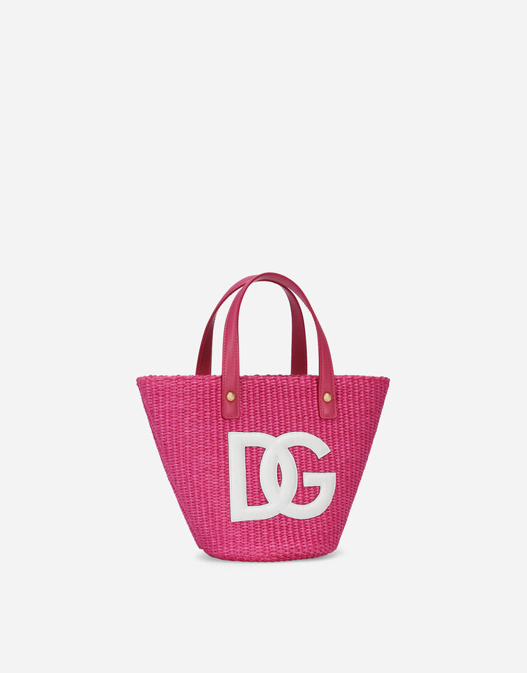 Dolce & Gabbana Straw handbag with patch and maxi-DG logo Fuchsia EB0054AA361