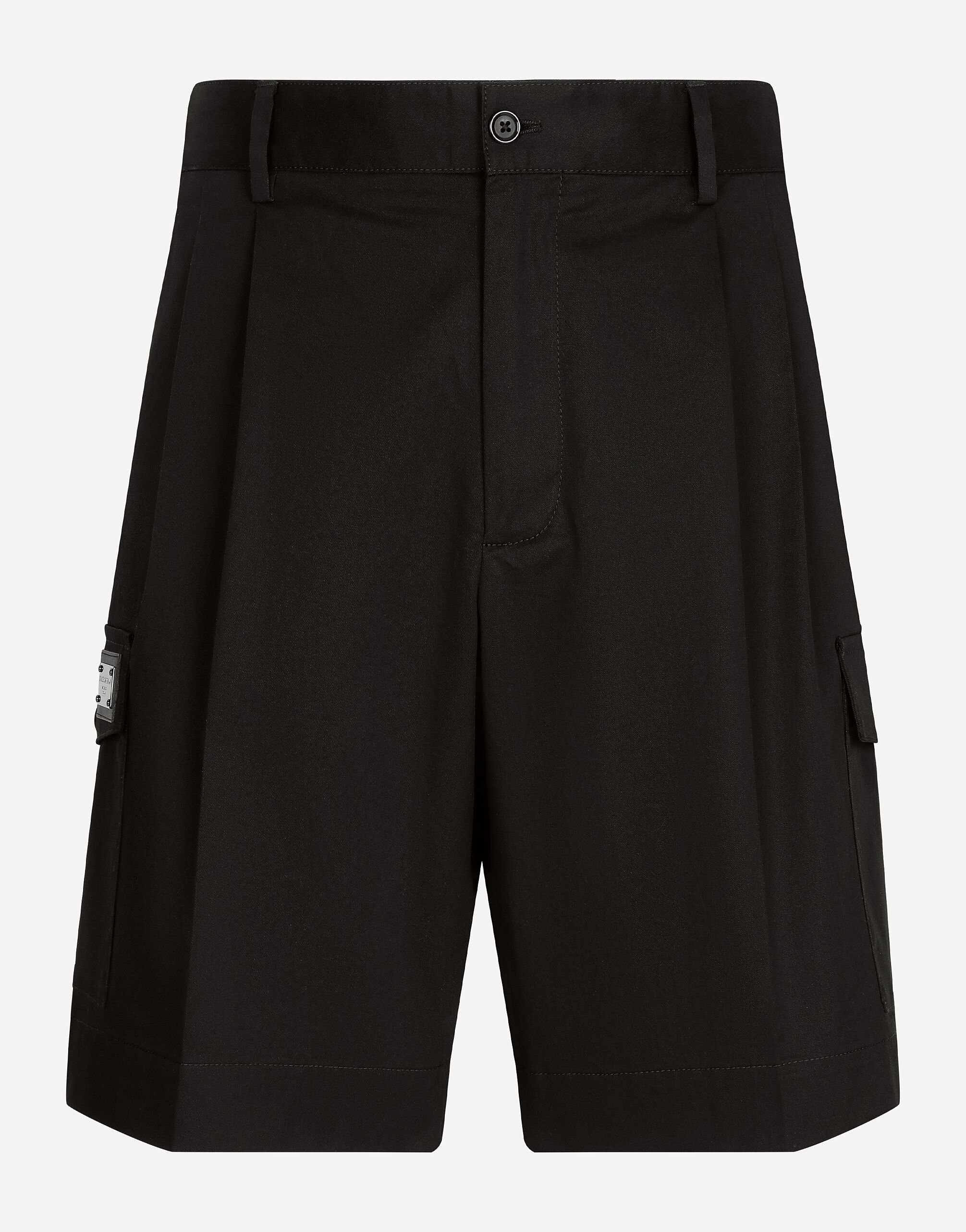 Dolce & Gabbana Stretch cotton gabardine cargo shorts with branded tag Black VG446FVP187