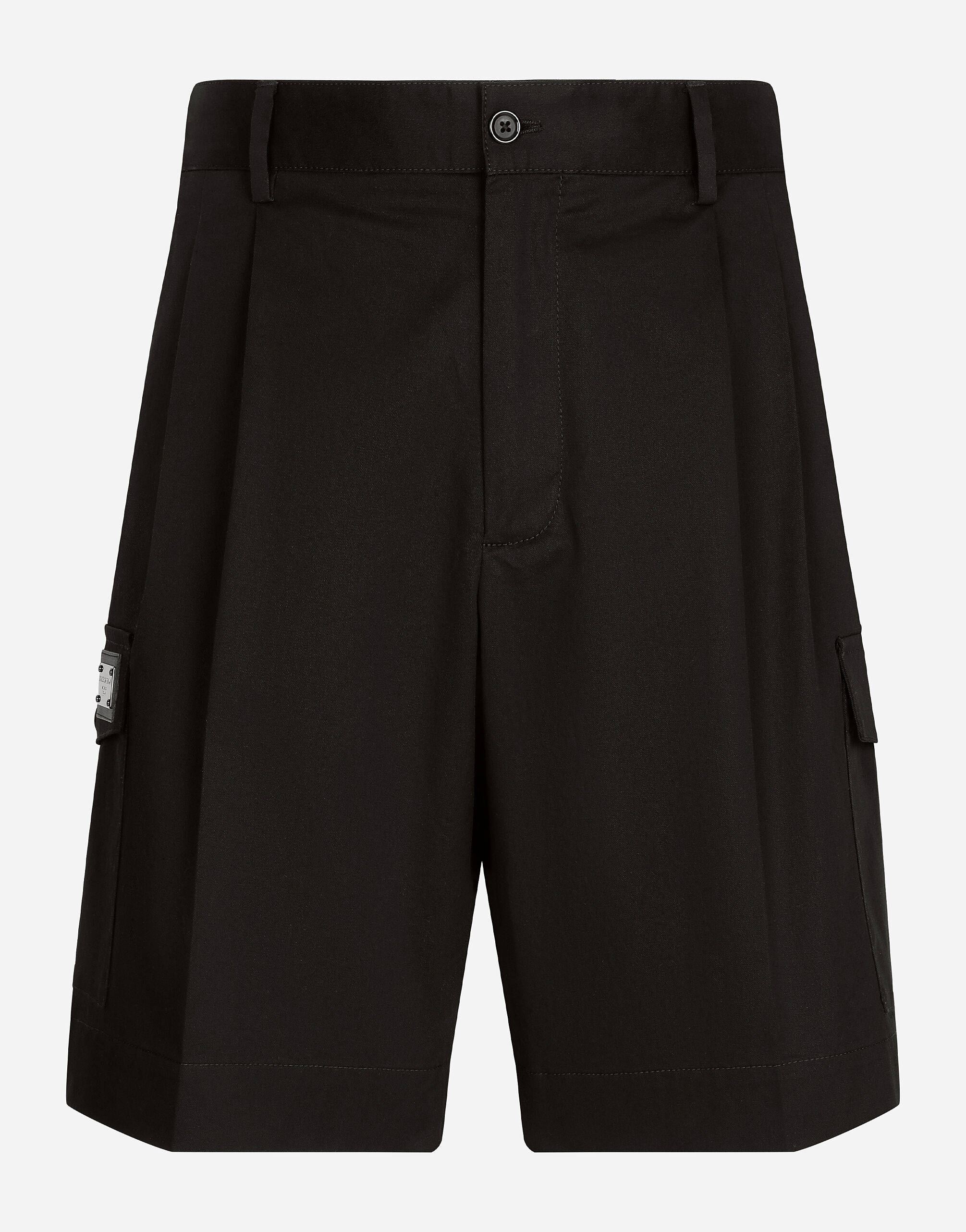 Stretch cotton gabardine cargo shorts with branded tag in Blue for Men Dolce Gabbana US