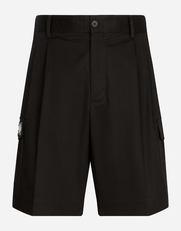 Dolce & Gabbana Stretch cotton gabardine cargo shorts with branded tag Black G5LG0TFUOA5
